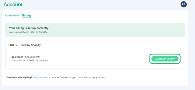 How to change your SKU IQ subscription in Shopify (4)