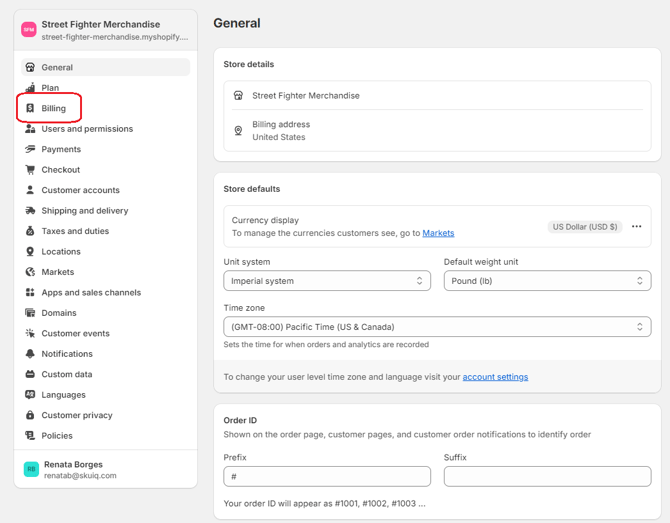 Shopify settings - 2