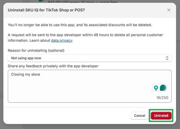 uninstall Shopify 5
