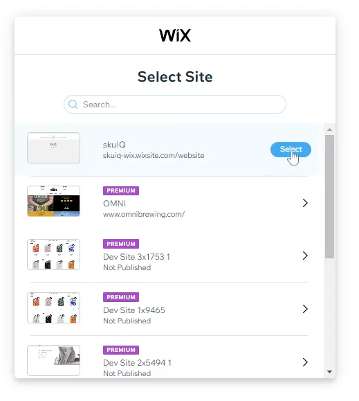 website selector wix