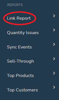 SKU IQ dashboard navigation panel with link report highlighted