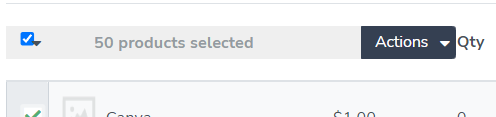 action button shown with 50 products selected to push