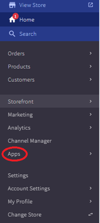 BigCommerce navigation panel with Apps highlighted