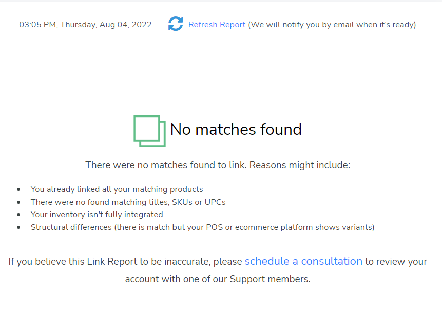 link report generated that failed to find any matches