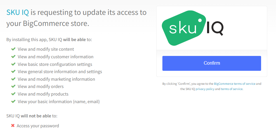 SKU IQ requests access to your BigCommerce account