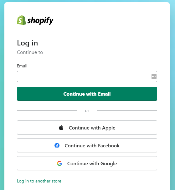Shopify Login page