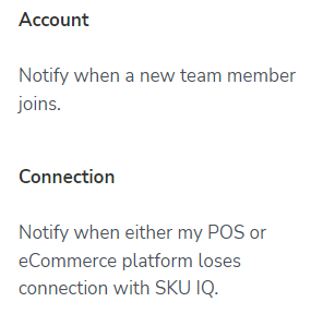 account and connection notification options