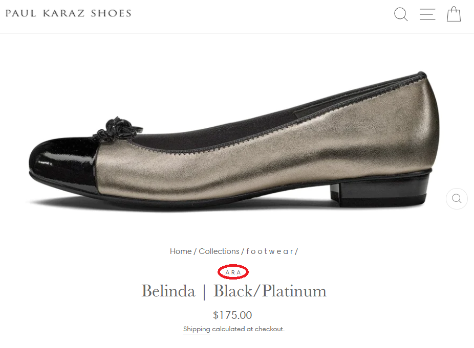 belinda black/platinum shoe from paul karaz shoes with brand highlighted