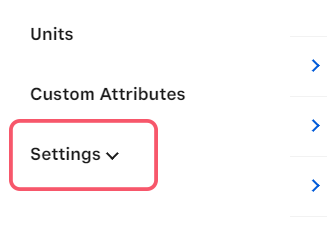settings option highlighted