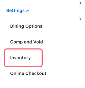 Inventory option highlighted under settings menu